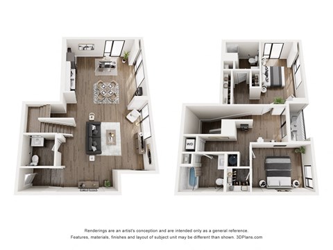 Floor plan for 2 beds, 2.5 baths, 1586 sqft